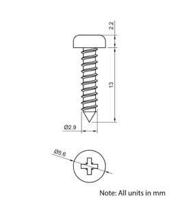 Technical Drawing Of Pan Head Self Tapping Screw - No.4 (2.9mm) - 13mm