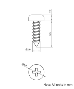 Technical Drawing Of Pan Head Self Tapping Screw - No.4 (2.9mm) - 9.5mm