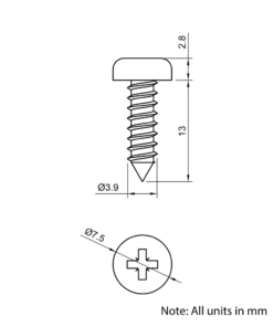 Technical Drawing Of Pan Head Self Tapping Screw - No.7 (3.9mm) - 13mm