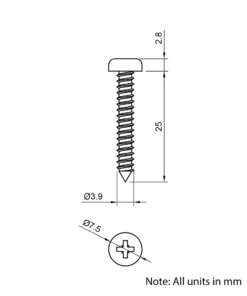 Technical Drawing Of Pan Head Self Tapping Screw - No.7 (3.9mm) - 25mm