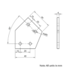Technical Drawing Of Plate Connector - 45 Degree - Single Slot - 20 Series - Aluminium - Silver