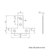 Technical Drawing Of Plate Connector - T - Single Slot - 20 Series - Steel - Grey