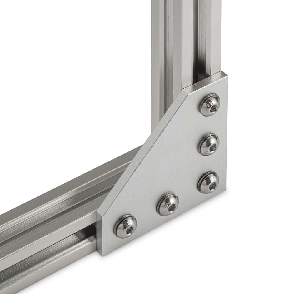 Plate Connector - 90 Degree - Single Slot - 40 Series - Aluminium - Silver - With Fixings Joining Aluminium Extrusion