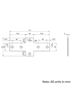 Technical Drawing Of Plate Connector - Cross - Single Slot - 40 Series - Steel - Grey