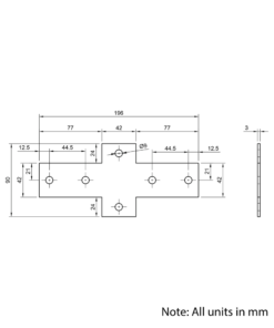 Technical Drawing Of Plate Connector - Cross - Single Slot - 45 Series - Steel - Grey