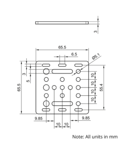 Technical Drawing Of V-Slot Gantry Plate - Small - 65x65mm