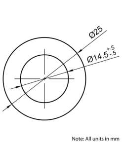Technical Drawing of Hardened Ground Linear Shaft - Hollow - 25mm - Cut To Size
