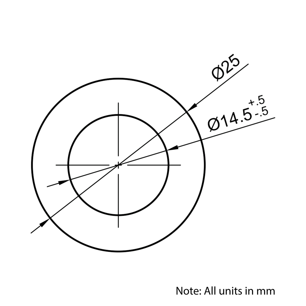 Technical Drawing of Hardened Ground Linear Shaft - Hollow - 25mm - Cut To Size