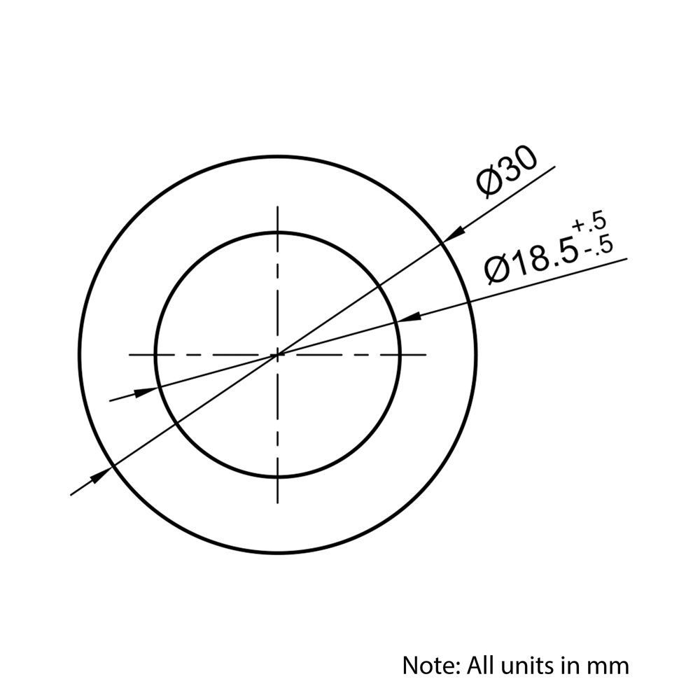Technical Drawing of Hardened Ground Linear Shaft - Hollow - 30mm - Cut To Size