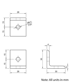 Technical Drawing Of Universal Corner Bracket - 30 Series - 30x30