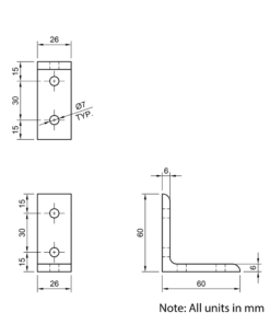 Technical Drawing Of Universal Corner Bracket - 30 Series - 30x60
