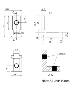 Technical Drawing Of Heavy Duty Inner Link Connector - Butt - Inside - 40 & 45 Series - With Fixings
