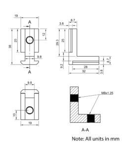Technical Drawing Of Heavy Duty Inner Link Connector - Butt - Outside - 40 & 45 Series - With Fixings