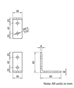 Technical Drawing Of Universal Corner Bracket - 40 Series - 40x80