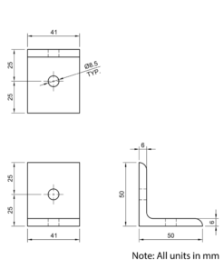 Technical Drawing Of Universal Corner Bracket - 45 Series - 45x45