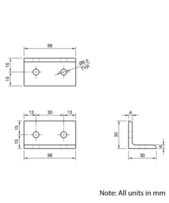Technical Drawing Of Universal Corner Bracket - 30 Series - 60x30
