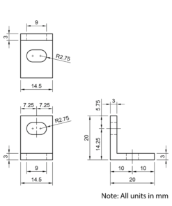 Technical Drawing Of Universal Corner Bracket - 20 Series - 20x20 - Black