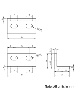 Technical Drawing Of Universal Corner Bracket - 20 Series - 40x20 - Black