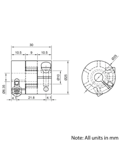 Technical Drawing Of Curved Jaw Flexible Shaft Coupling - 1/4 - 10mm