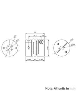 Technical Drawing Of Disc Flexible Shaft Coupling - 1/4 - 10mm
