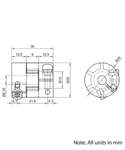 Technical Drawing Of Curved Jaw Flexible Shaft Coupling - 1/4 - 12mm
