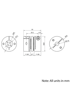 Technical Drawing Of Disc Flexible Shaft Coupling - 1/4 - 12mm