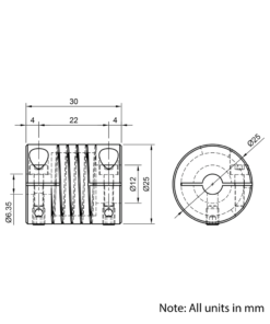 Technical Drawing Of Helical Beam Flexible Shaft Coupling - 1/4 - 12mm