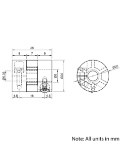 Technical Drawing Of Curved Jaw Flexible Shaft Coupling - 1/4 - 8mm