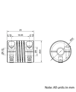Technical Drawing Of Helical Beam Flexible Shaft Coupling - 1/4 - 8mm