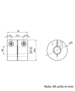 Technical Drawing Of Rigid Shaft Coupling - 1/4 - 8mm