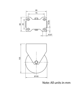 Technical Drawing Of Castor - Plate - Fixed - 100mm