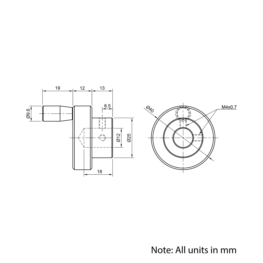 Technical Drawing Of Handwheel - 12mm