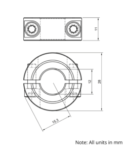 Technical Drawing Of Double Split Shaft Collar - 12mm