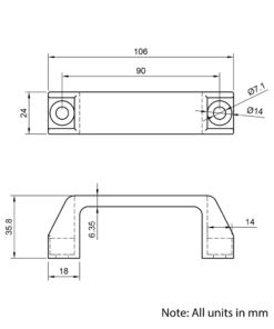 Technical Drawing Of Aluminium Handle - 20 Series