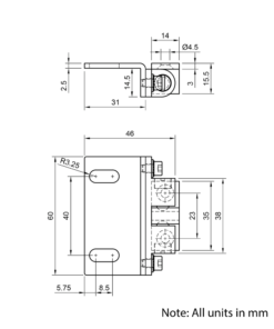 Technical Drawing Of Magnetic Catch Mount - 30 Series
