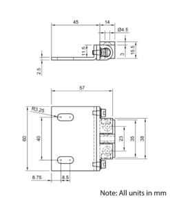 Technical Drawing Of Magnetic Catch Mount - 30 to 45 Series