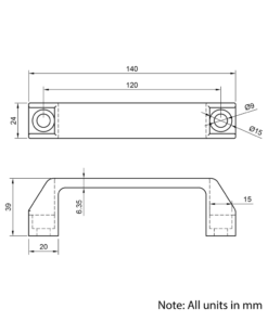 Technical Drawing Of Aluminium Handle - 30 Series