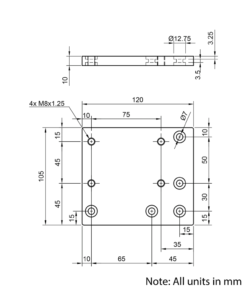 Technical Drawing Of Castor Plate - Corner - 30 Series