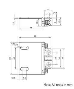 Technical Drawing Of Magnetic Catch Mount - 40 & 45 Series