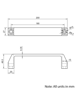 Technical Drawing Of Aluminium Handle - 40 & 45 Series
