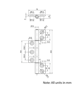 Technical Drawing Of Long Hinge - 45 Series