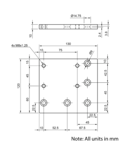 Technical Drawing Of Castor Plate - Corner - 45 Series