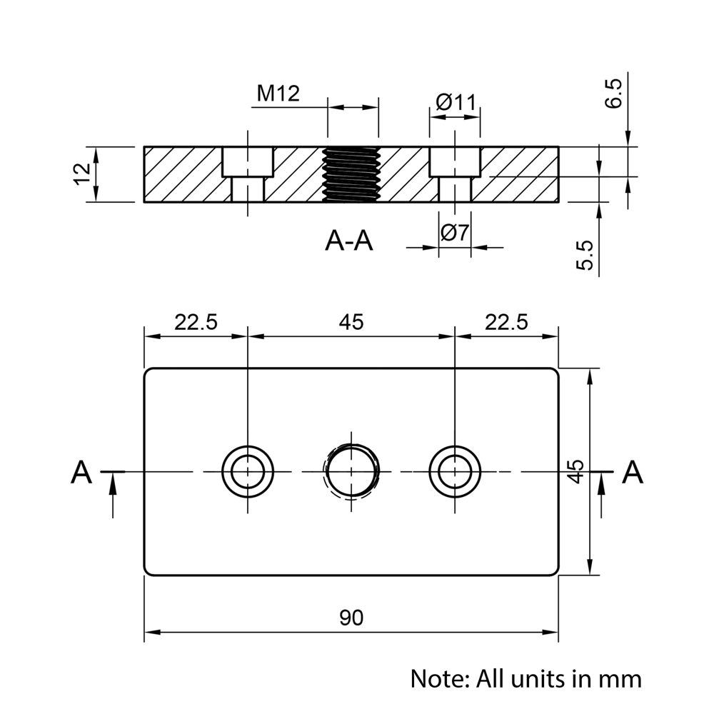 Technical Drawing Of Edge Plate - 45 Series