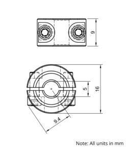 Technical Drawing Of Double Split Shaft Collar - 5mm