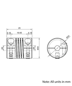 Technical Drawing Of Helical Beam Flexible Shaft Coupling - 5mm - 5mm