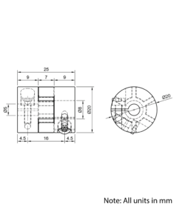 Technical Drawing Of Curved Jaw Flexible Shaft Coupling - 5mm - 8mm