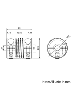 Technical Drawing Of Helical Beam Flexible Shaft Coupling - 5mm - 8mm