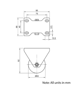 Technical Drawing Of Castor - Plate - Fixed - 63mm