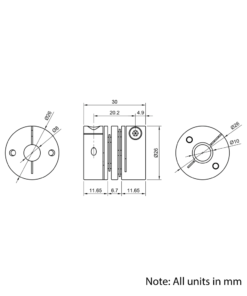 Technical Drawing Of Disc Flexible Shaft Coupling - 8mm - 10mm