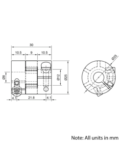 Technical Drawing Of Curved Jaw Flexible Shaft Coupling - 8mm - 12mm
